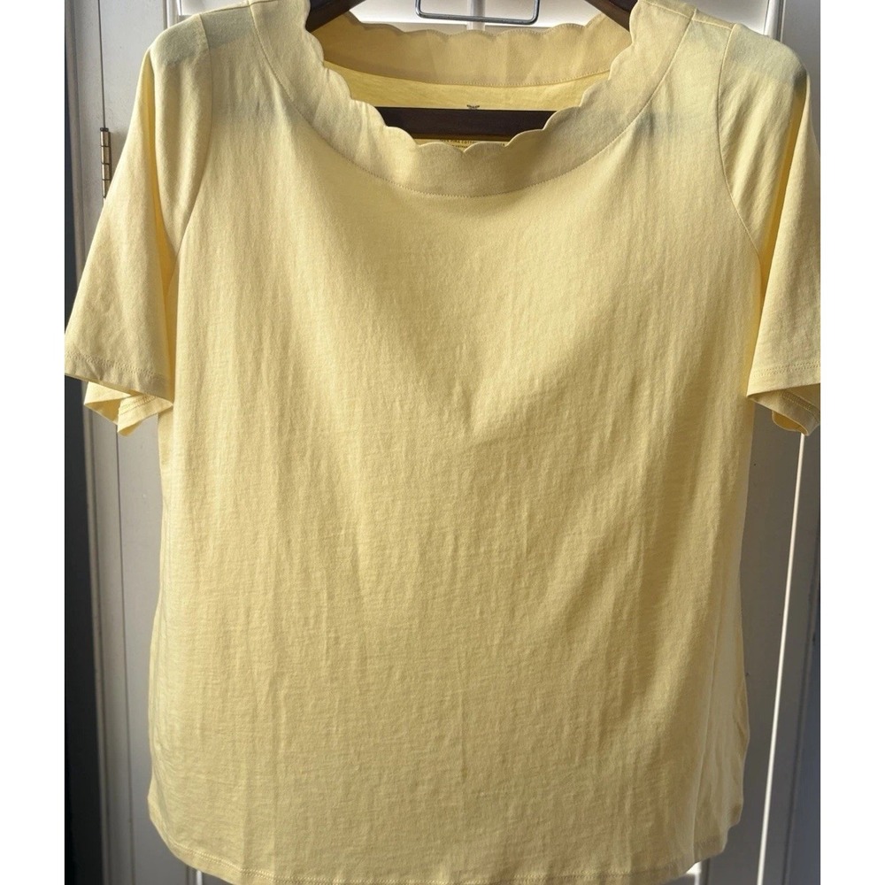 Talbots Size 1X Yellow Scallop Neck Pima Cotton Women Blouse Top Short Sleeve - Picture 8 of 9